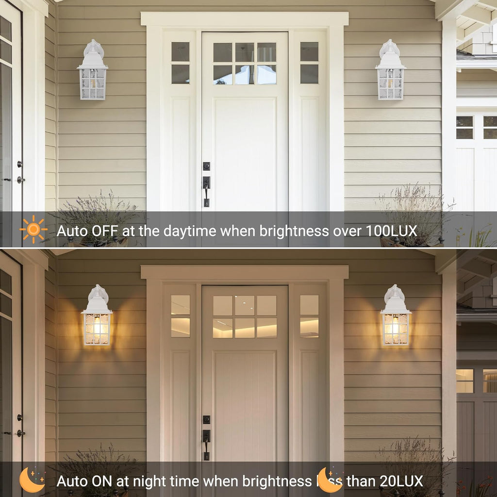 Dusk to Dawn Outdoor Lighting Fixtures - Sensor Exterior Lights, White Porch Lights, Waterproof Wall Lanterns