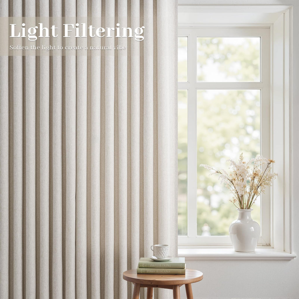 Oatmeal Pinch Pleated Linen Curtains 96 Inch 2 Panels Living Room