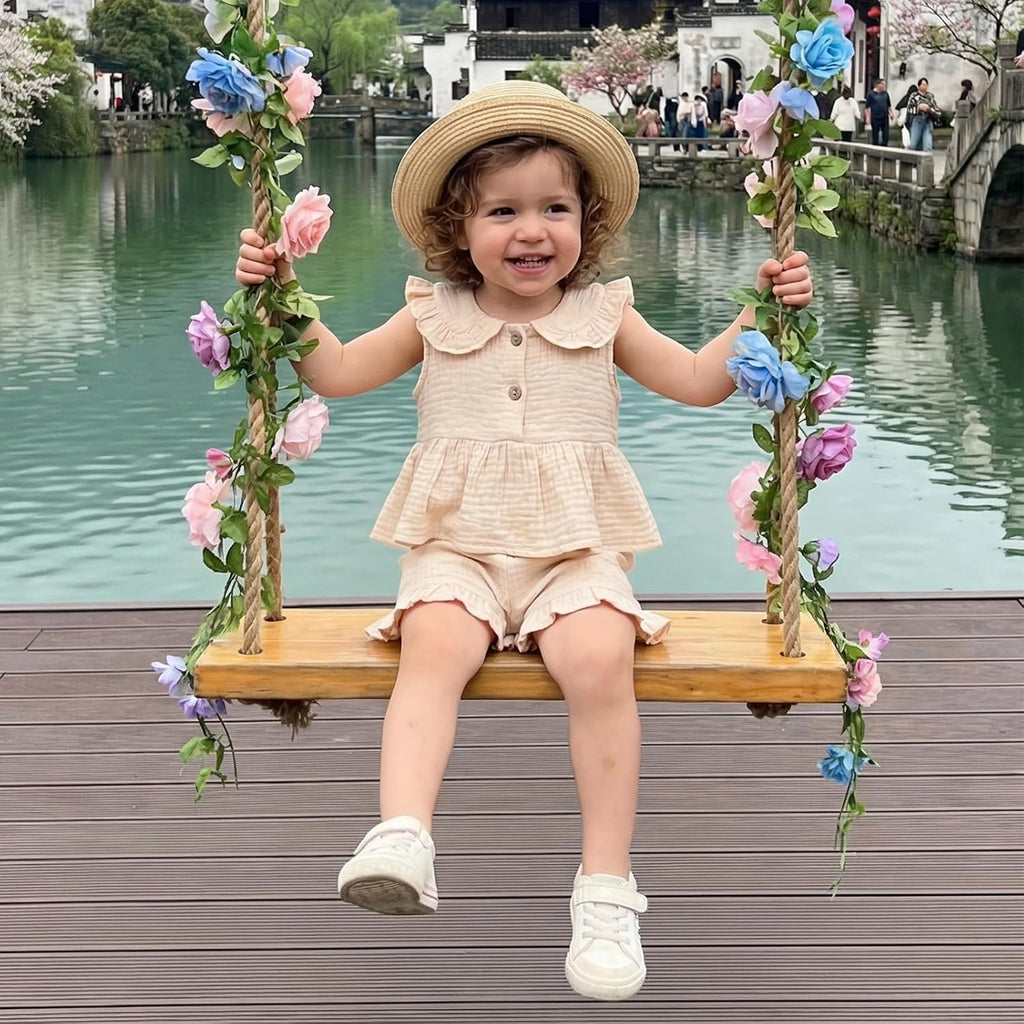 Toddler Baby Girl Summer Clothes Bubble Cotton Outfits Sleeveless Ruffle Tank Top Shorts Cute Clothing Set