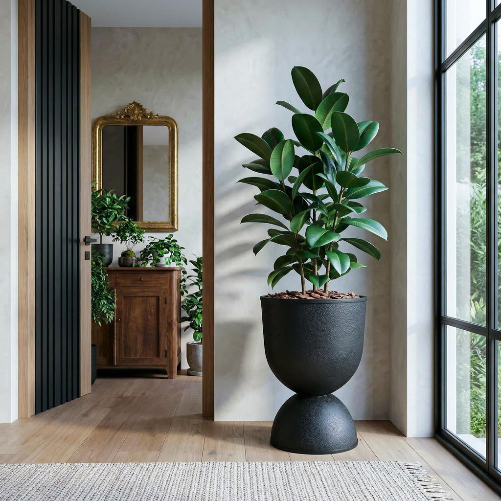 23 Inch Tall Planters, Black Plastic Urn Planters, 1 Pack