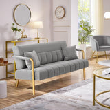 56.5" W Modern Sofa Small Sofa Luxurious Velvet Fabric Couch with Gold-Tone Metal Arms and Legs for Living Room