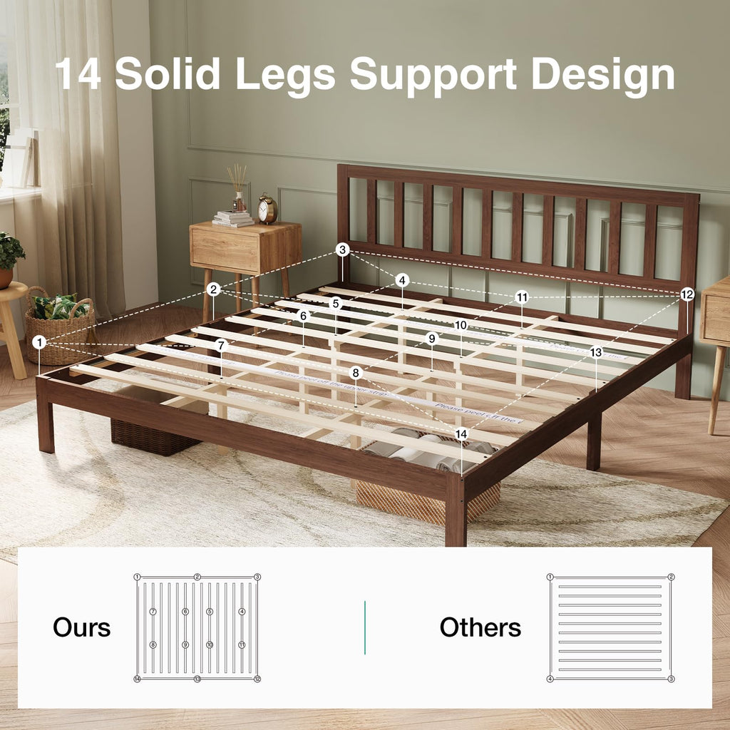 12inch King Size Bed Frame Wooden King Bed Frame and Headboard, Classic King Size Bed Frame with Headboard, No Box