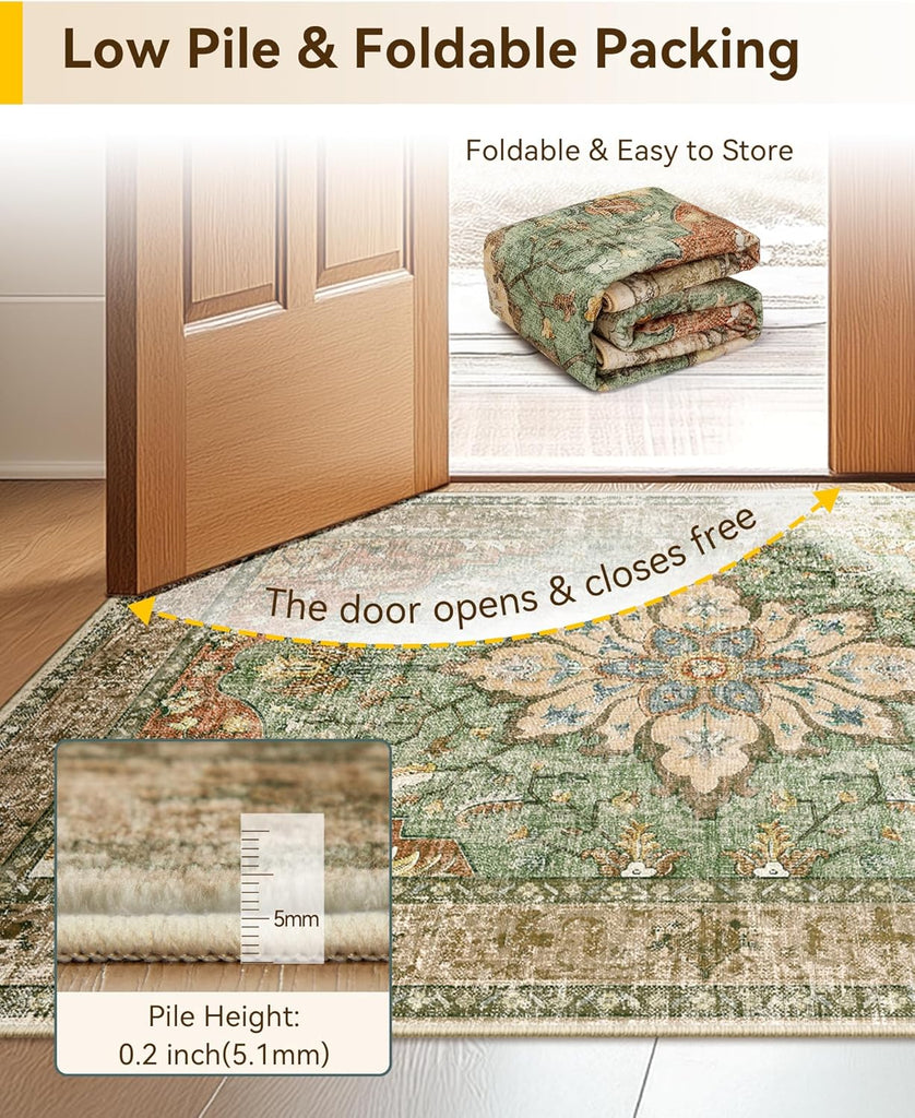 Area Rugs Runner 2'x8' Washable Non-Slip, Floral Vintage Distress Medallion Carpet for Kitchen Hallw