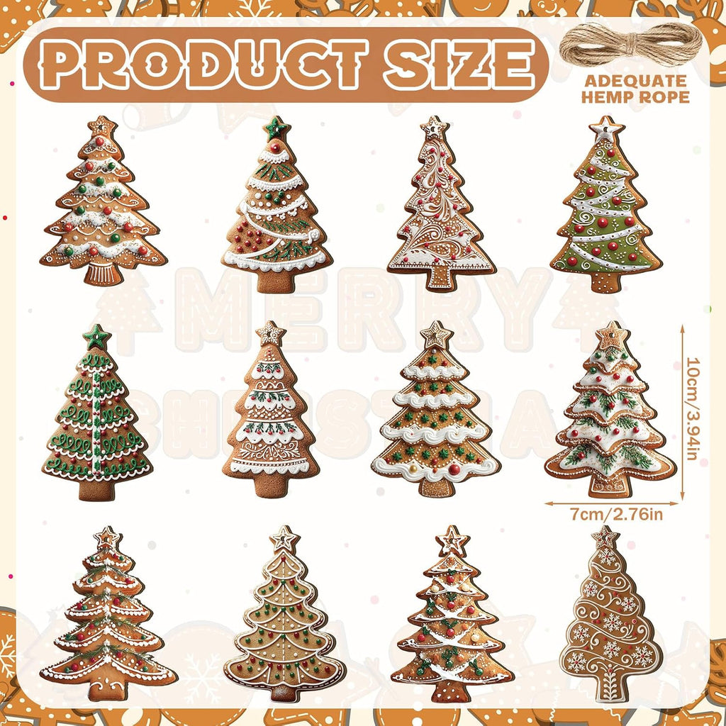 Christmas Gingerbread Tree Ornaments Set Wooden Christmas Hanging Decoration Green Xmas Tree Crafts Indoor - Set of 36