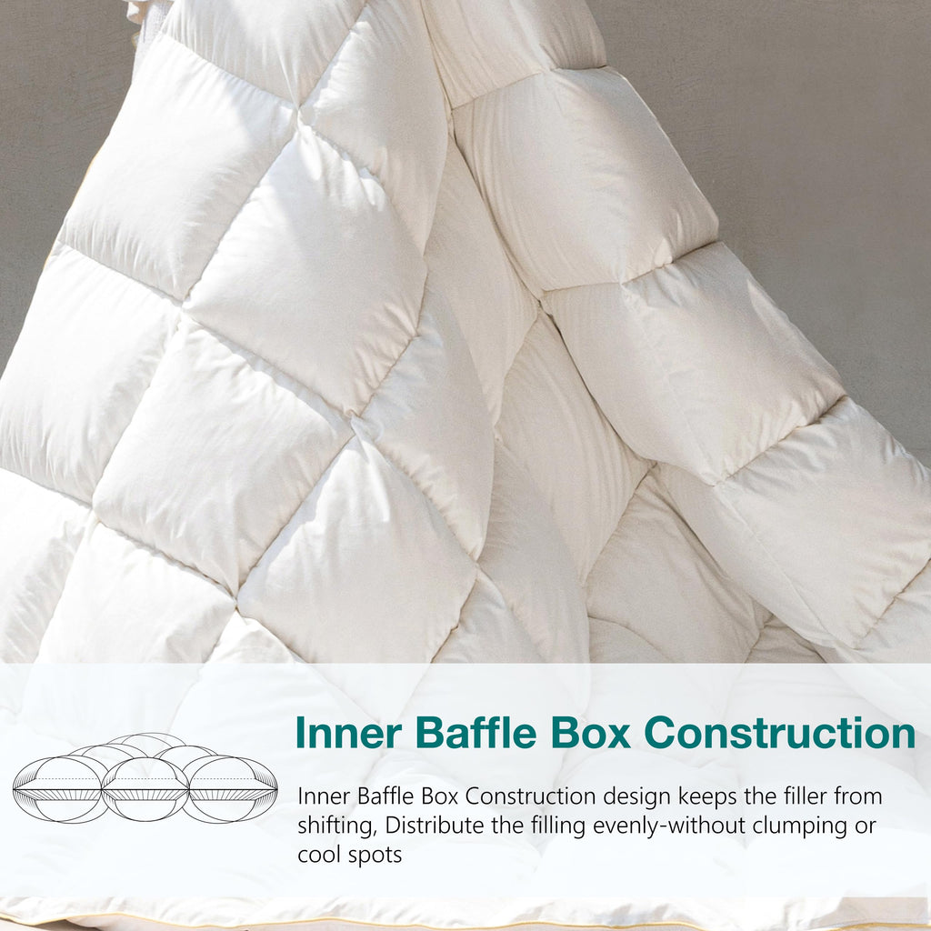 Goose Down Feather Comforter Palatial King Size Noiseless Duvet Insert with Premium Egyptian Cotton Cover Medium Warm