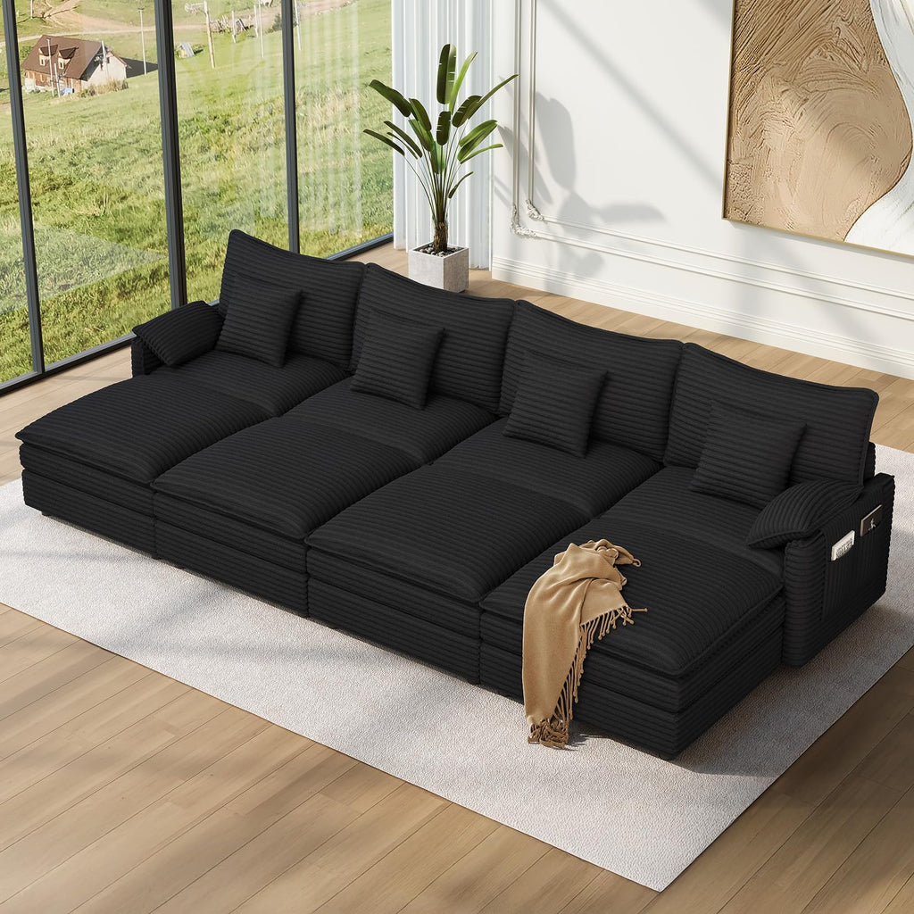 142" Cloud Sleeper Couch Living Room, Sectional Sofabed, Black