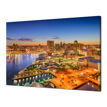 Baltimore Inner Harbor Wall Maryland Cityscape Night Canvas Print Wall Decor Baltimore Skyline Picture Framed Poster