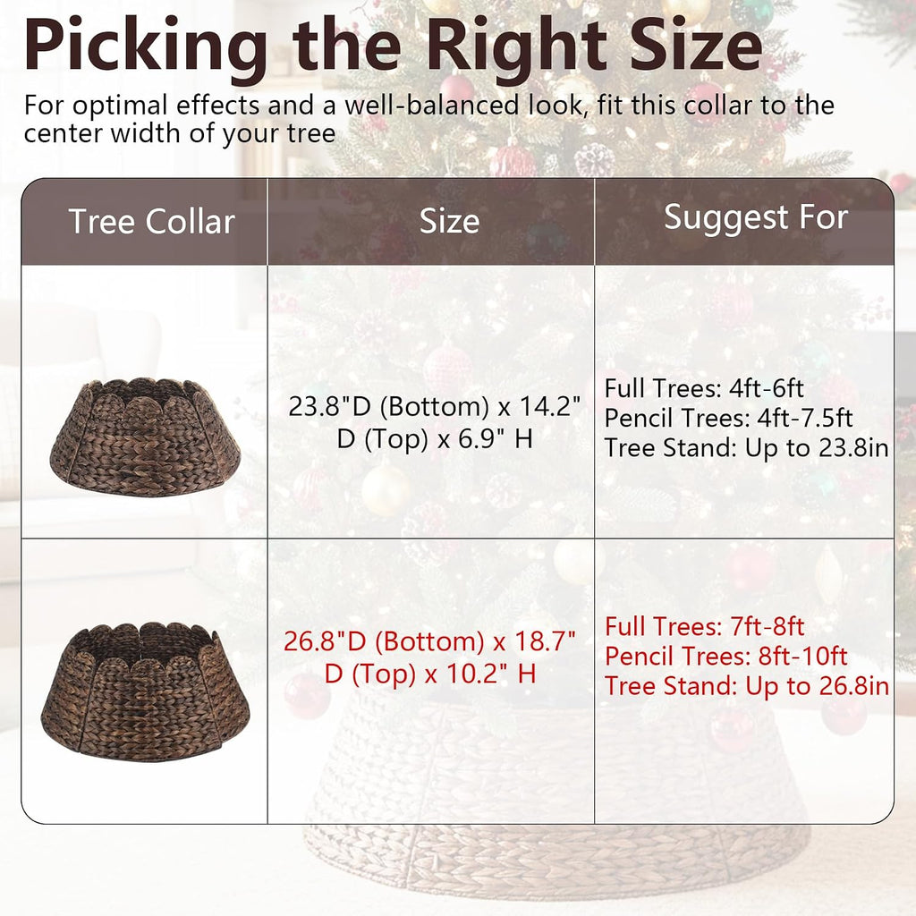 Christmas Tree Collar 27in, Large Round Tree Collar Hyacinth Handwoven with Scalloped Edge, Christmas Tree Collar