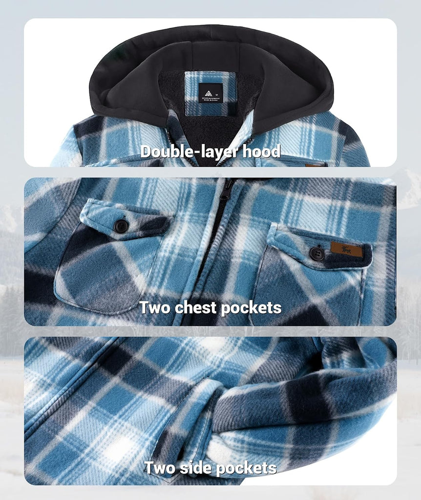 Boys Flannel Jacket Sherpa Lined Zip Up Hoodie