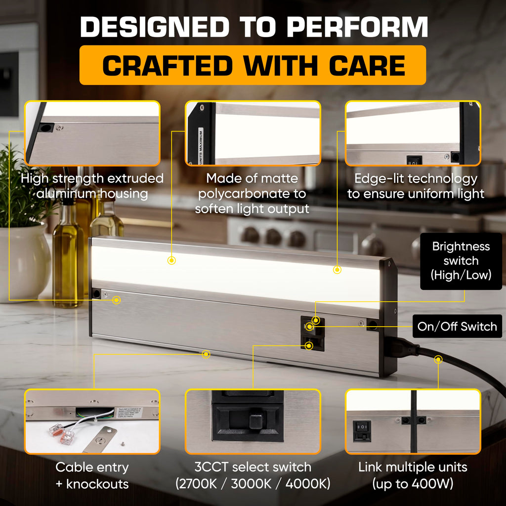 LED Under Cabinet Lighting Hardwired - 12 Inch Satin Nickel