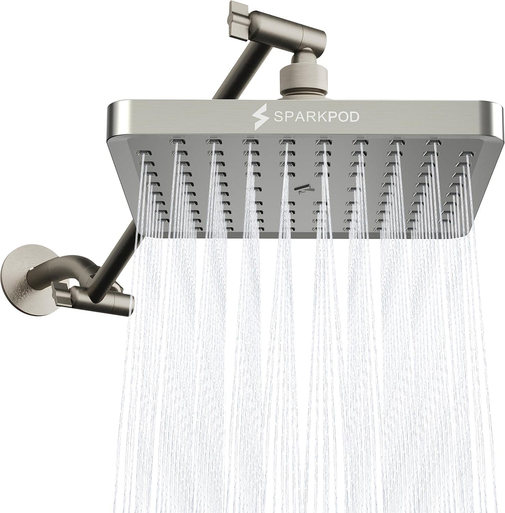 Square Rain Shower Head with Extension Arm - Height Adjustable Shower Head with High Pressure Performance