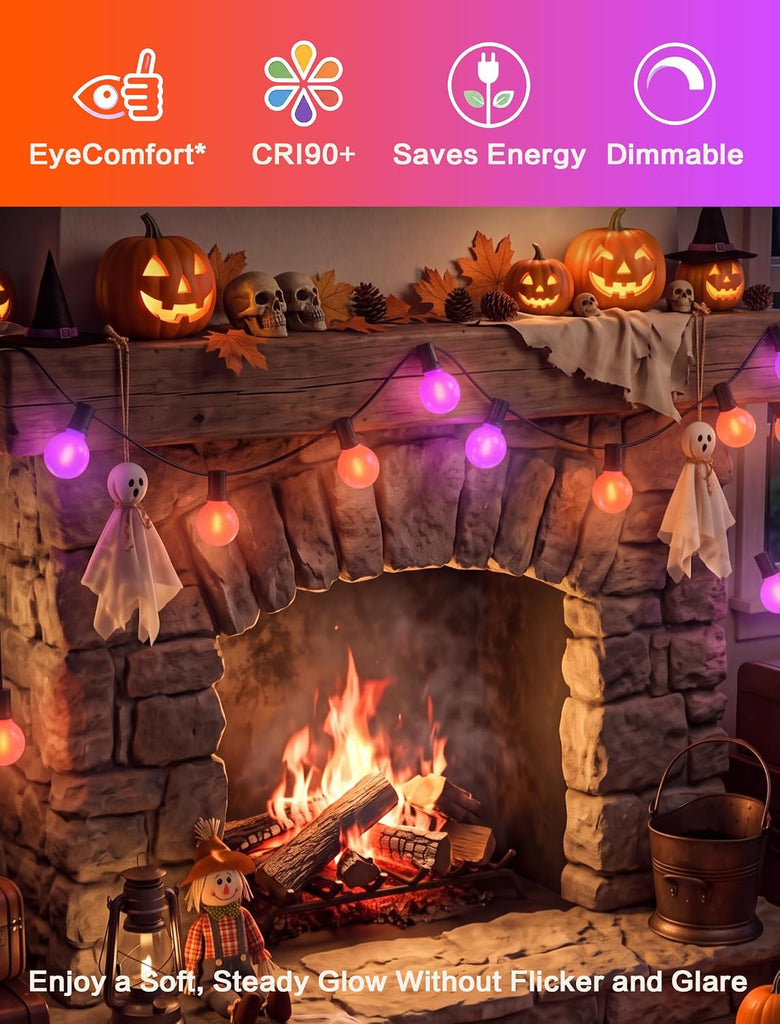 50FT Purple and Orange Christmas Lights, Opaque 50 LED Count Christmas LED String Lights, Indoor Decoration Lights