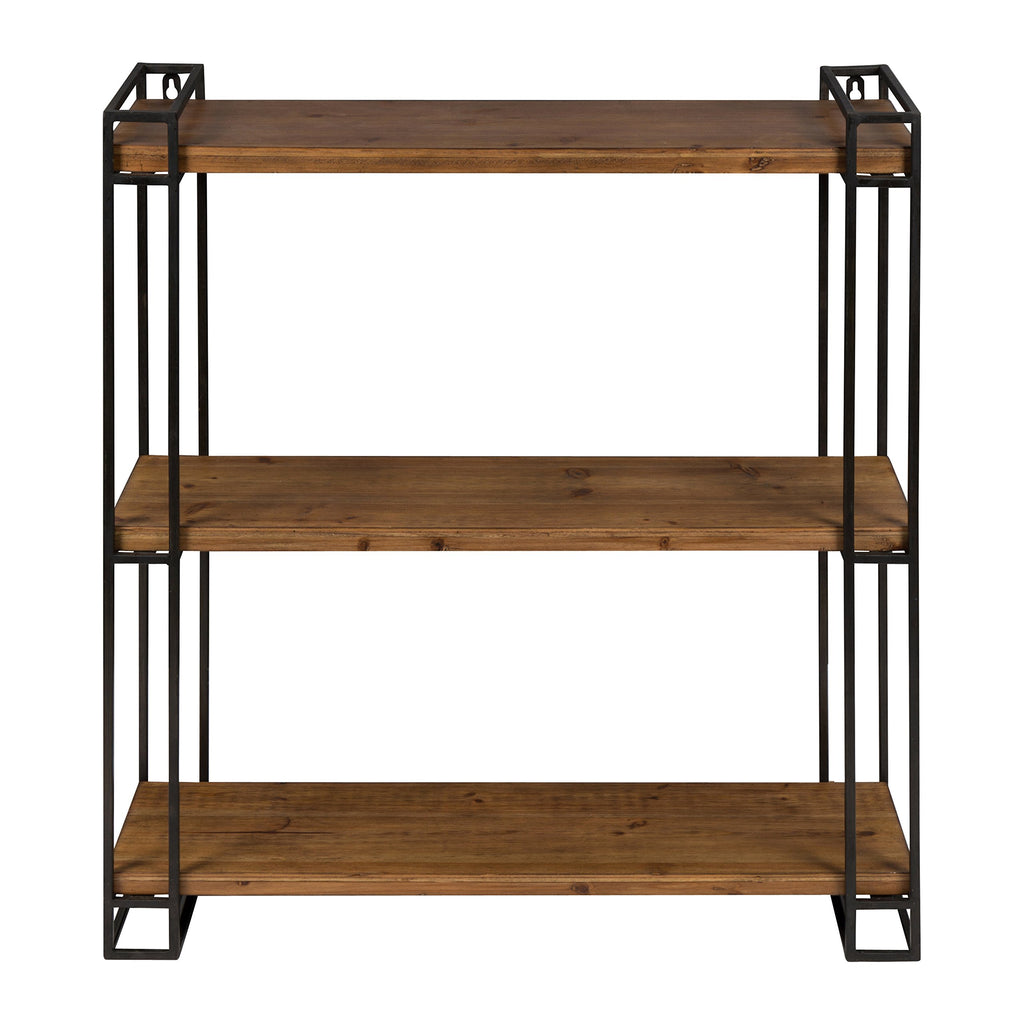 Lintz Modern Industrial Solid Wood with Black Metal Frame Floating Wall Shelves, Rustic Brown