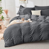 Queen Comforter Set Seersucker 7 Pieces, All Season Luxury Bed in a Bag, Bedding Set with Comforters, Sheets