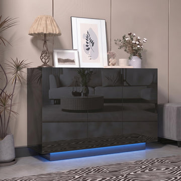 Modern 39.4" High Gloss Buffet Cabinet with LED Lights, Black