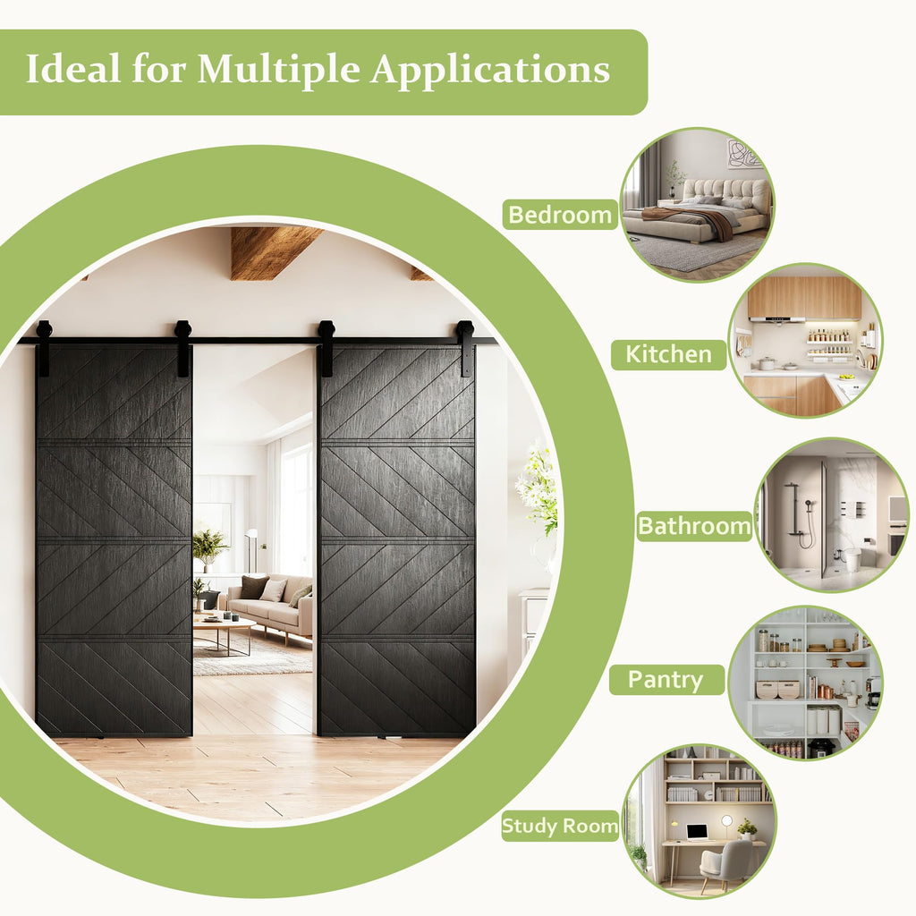 84"(42" x2) x 84" Barn Door, Slding Barn Door 4-Panel Wave Shape Interior Doors with Hardware Kit, MDF & PVC
