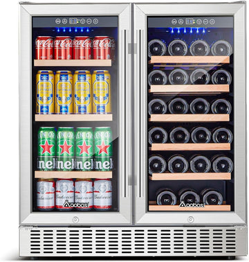 30 Inch Dual Zone Wine and Beverage Cooler,28 Bottles & 110 Cans Wine Fridge,Bui