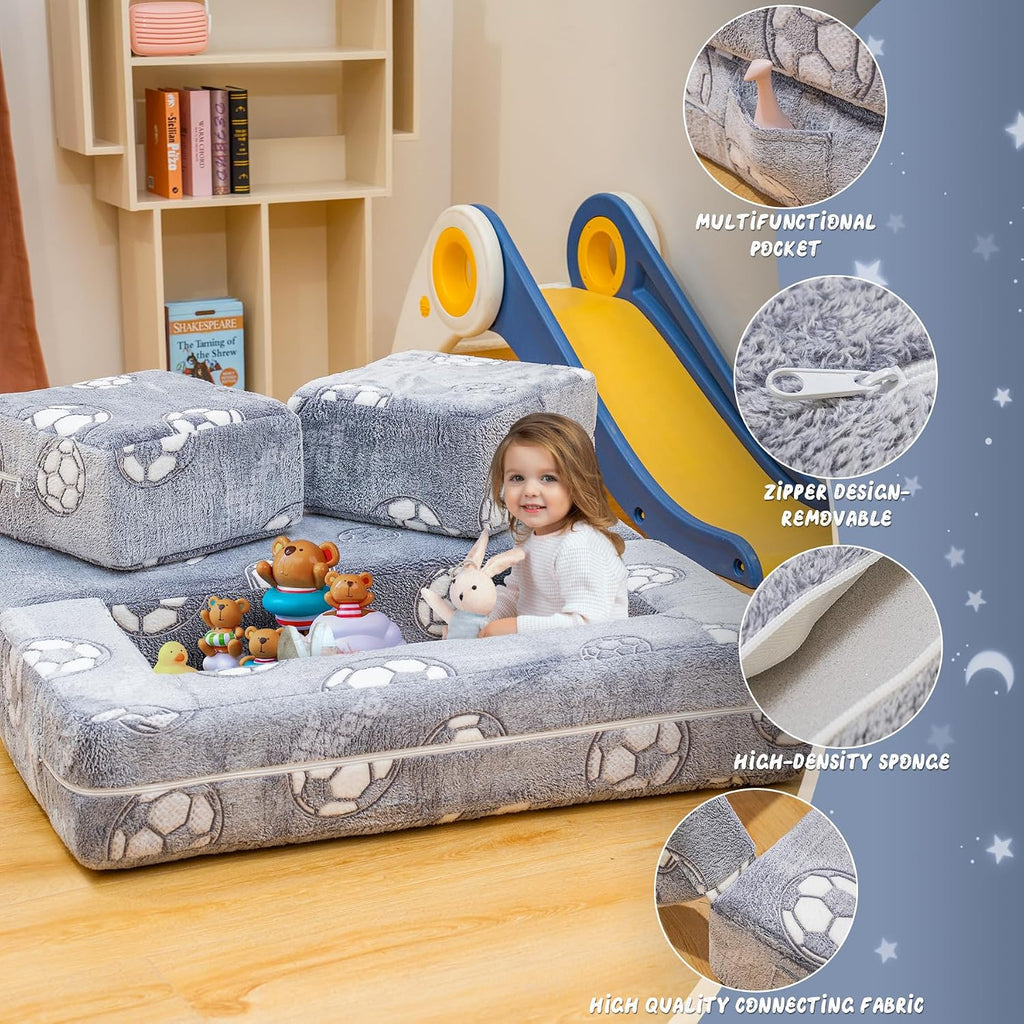 Toddler Couch, Glow in The Dark Kids Play Couch Toddler Fold Out Couch, Kids Fold Out Couch for playroom, Convertible