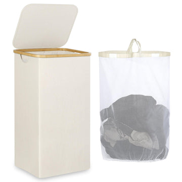 Laundry Hamper with Lid,110L Laundry Basket with Mesh Bags,Beige
