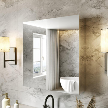 24 x 26 in Medicine Cabinet with Mirror and Side Panels, Silver | Surface or Recessed Medicine Cabinet Mirror with