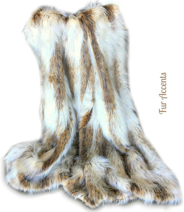 Plush Throw - Brown Diamond Fox Creamy Ivory Background - Premium Quality Faux Fur - Designer Throw Blanket - Soft