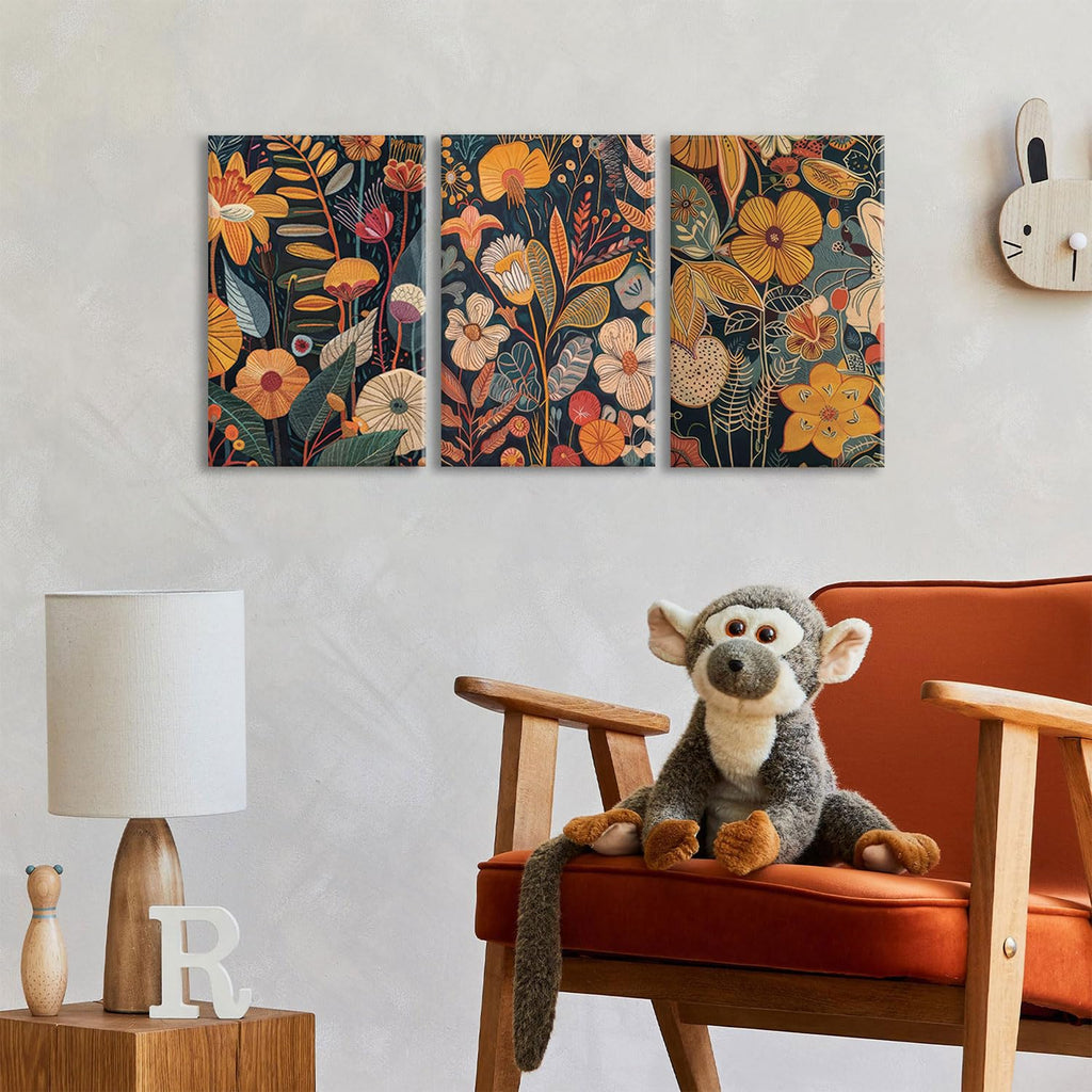 Burnt Orange Floral Canvas Wall Art, Mid Century Modern Wall Decor, Boho Terracotta Flower Picture Prints Poster
