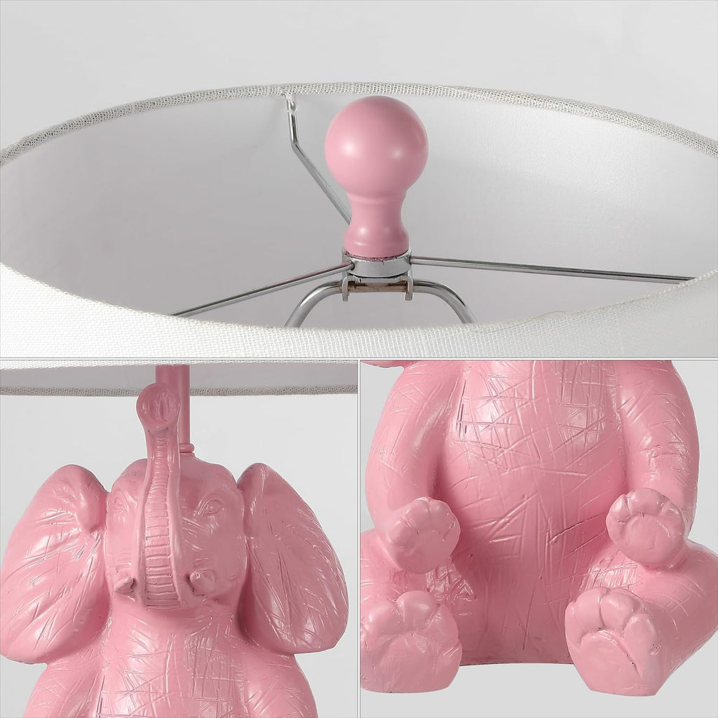 Kairi Elephant Kids 21" Animal Metal Resin Table Lamp, Pink