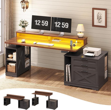 Farmhouse Electric Standing Desk with 3 Drawers and File Cabinet | 55" Height Adjustable Computer Desk with Storage