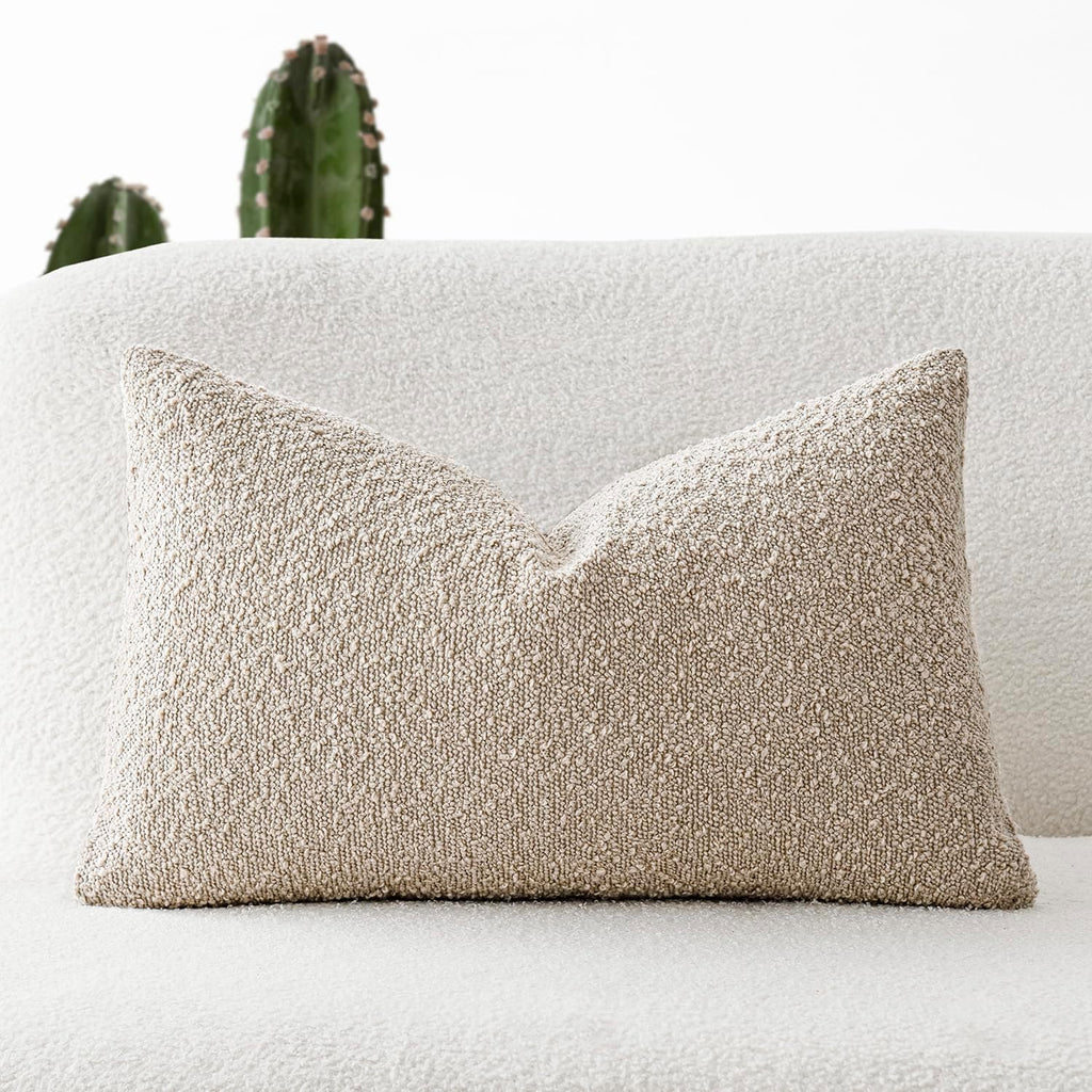 Textured Boucle Throw Pillow Covers Accent Solid Lumbar Pillow Cases Cozy Soft Decorative Couch Cushion Case for