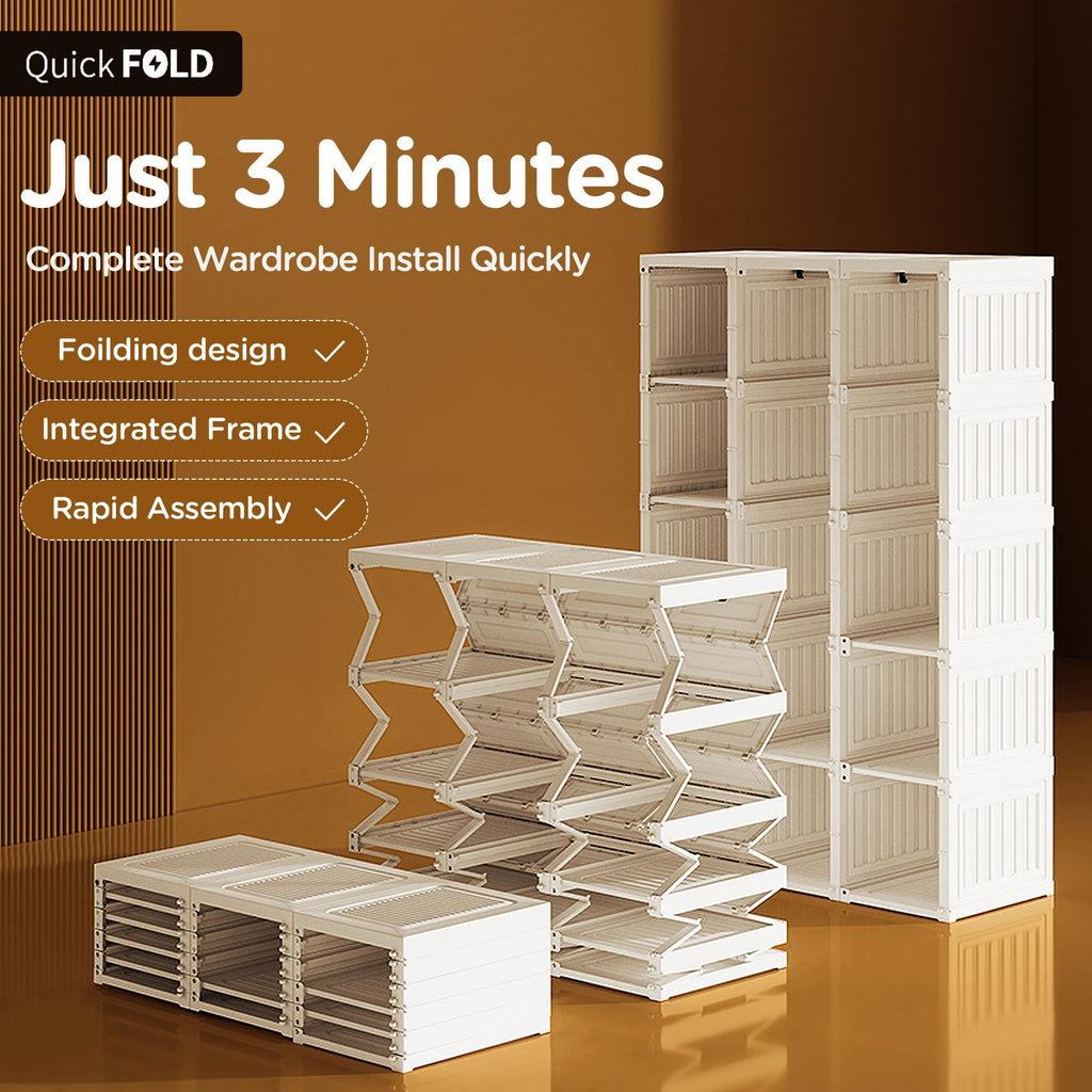 Portable Wardrobe Closet Storage Organizer for Clothes, Suitable, Plastic Wardrobe with Magnetic Transparent Door and