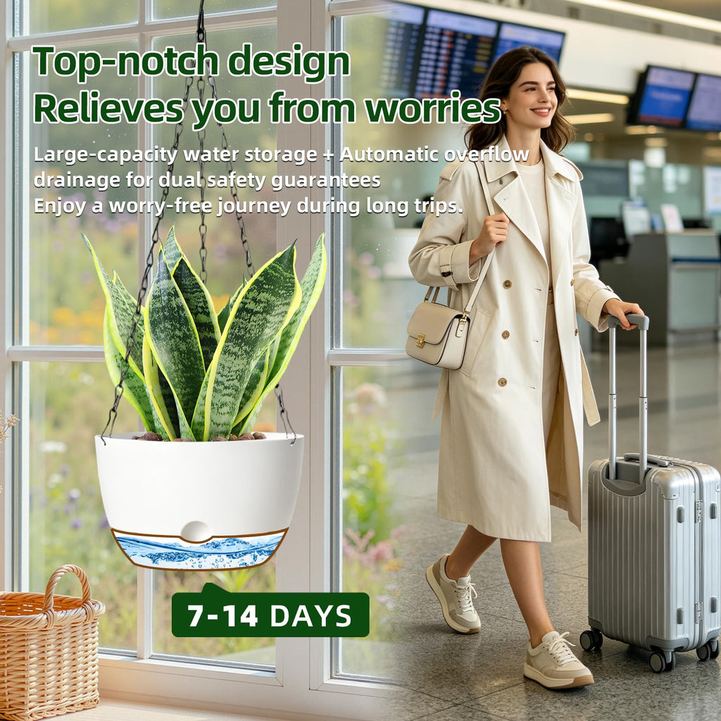 Hanging Planters, 3 Pack, Self-Watering, 10 Inch, White