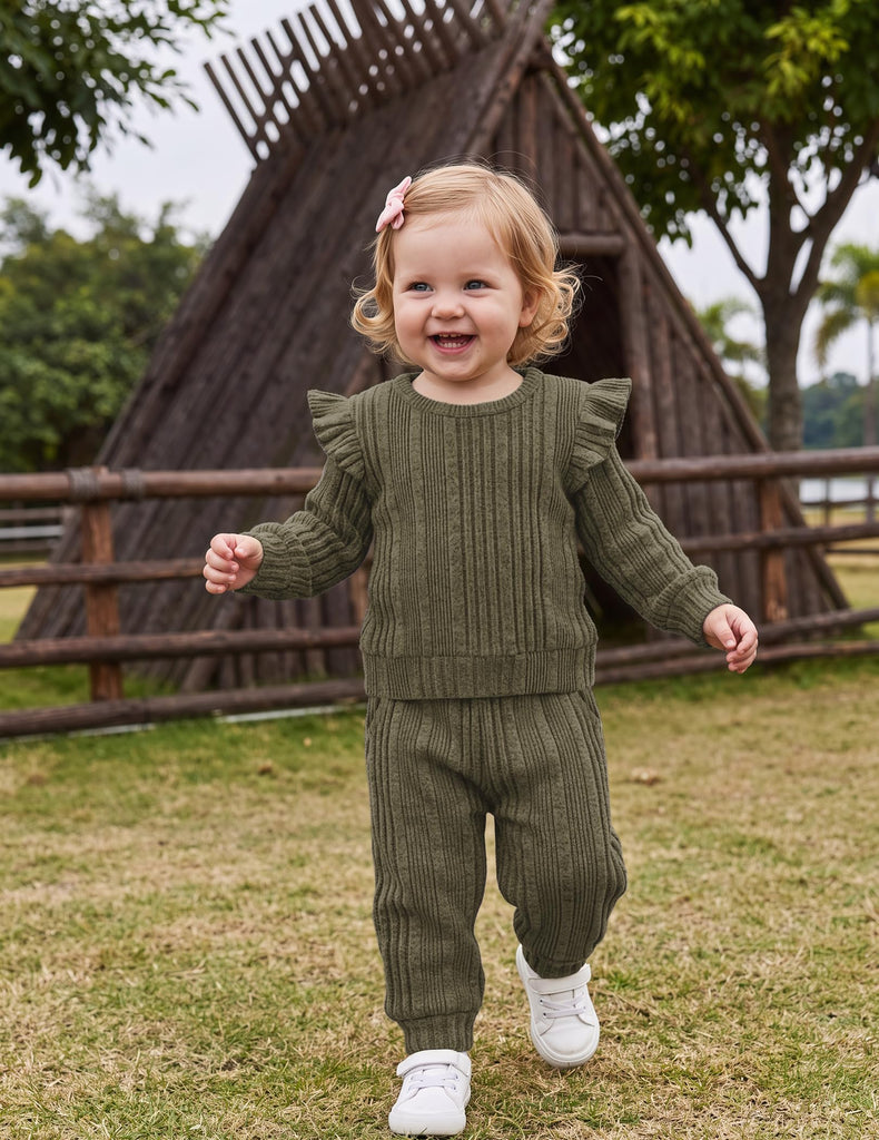 Toddler Clothes for Girls Fall Ribbed Knit Top and Pants Sets