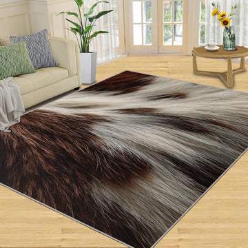 Animal Hide Print Area Rug Gradient Fur Texture Bedroom Rug | Cream Hair Strands Rugs , Indoor Carpet, Low-Pile & Non