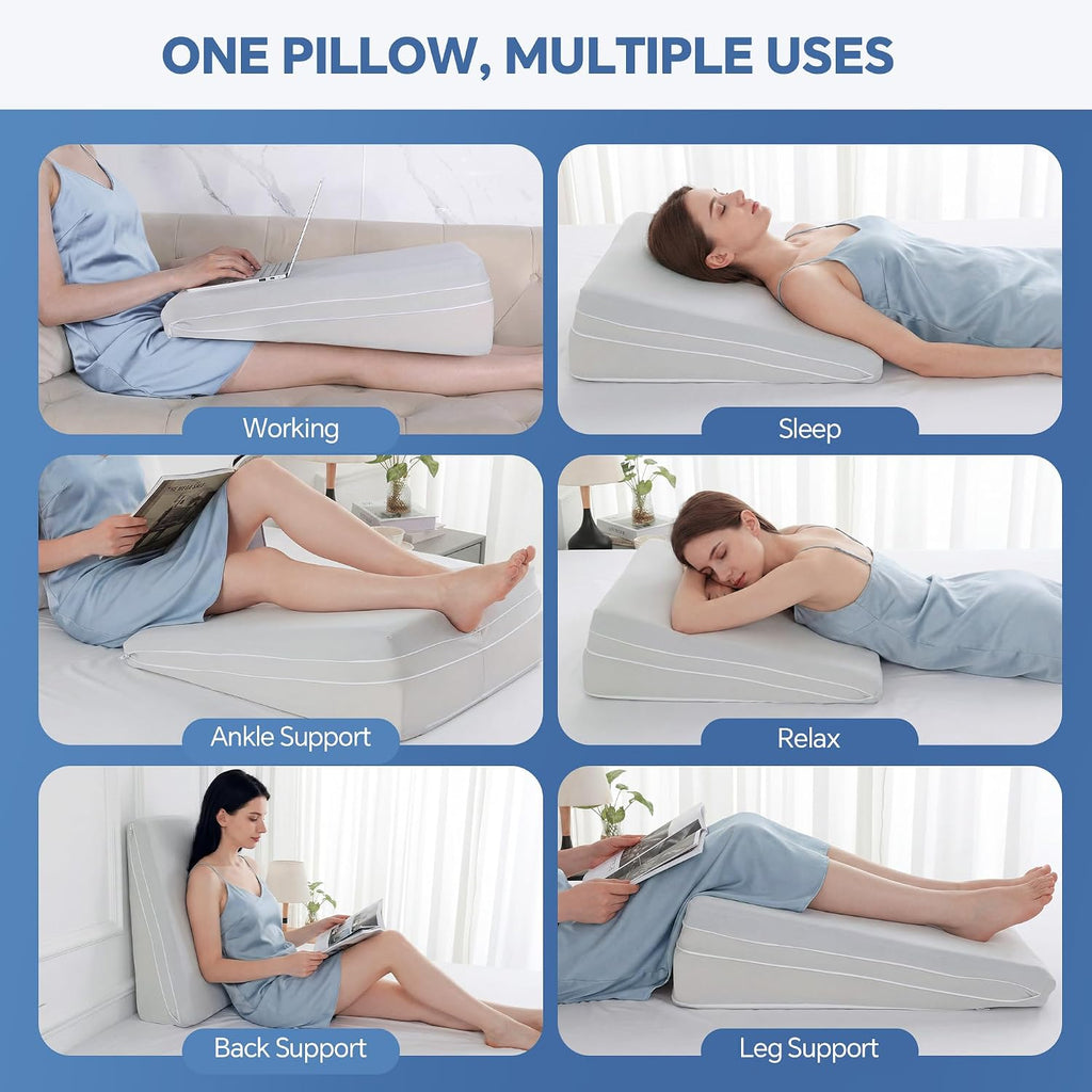 Adjustable Wedge Pillow, Q-max 0.35 Cooling Cover, 4 Heights Incline Pillow | 4 Adjustable Heights (2,4,6,8in)