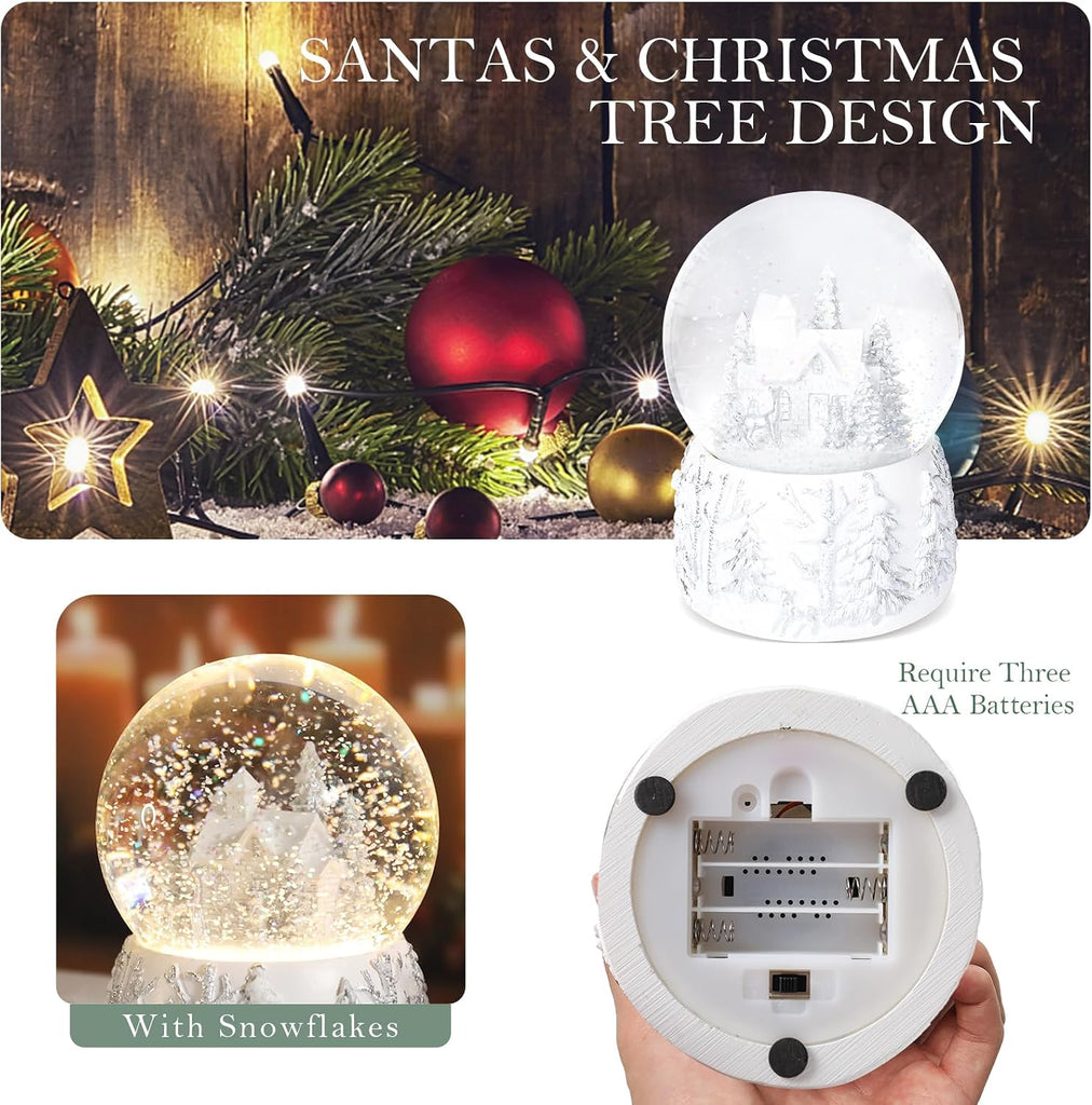 Christmas Snow Globe, White Winter Village Musical Snow Globe Decor