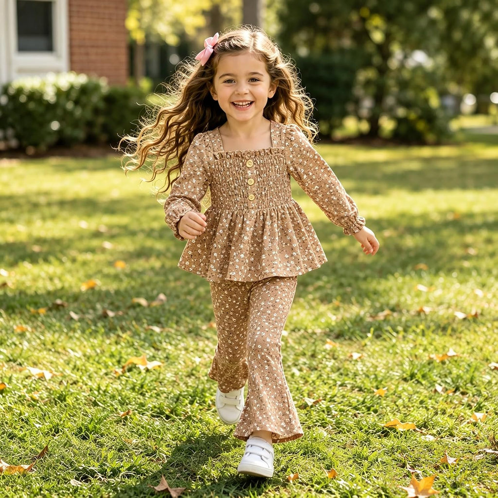 Toddler Girl Outfits Smocked Peplum Top with Kick Flare Pants