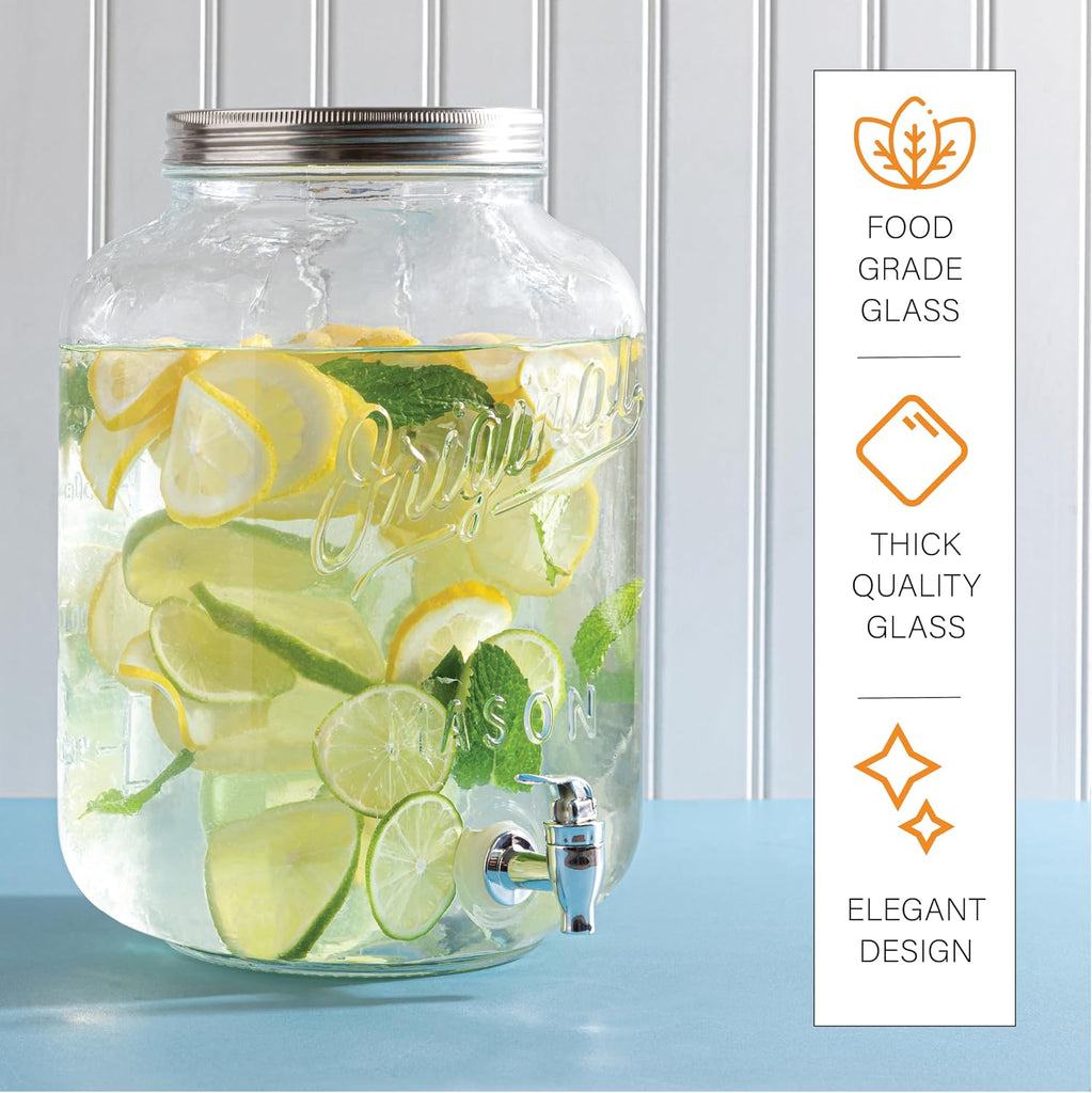 2 GALLON for Parties, Original Mason Ice Beverage Dispensers, Glass Water Dispenser with Spigot, Laundry Detergent