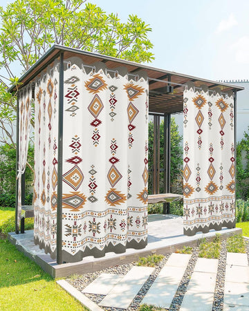Outdoor Curtains Waterproof, Vintage Southwest Gray Boho Geometric Tribal Style Grommet Weatherproof Privacy Outsides