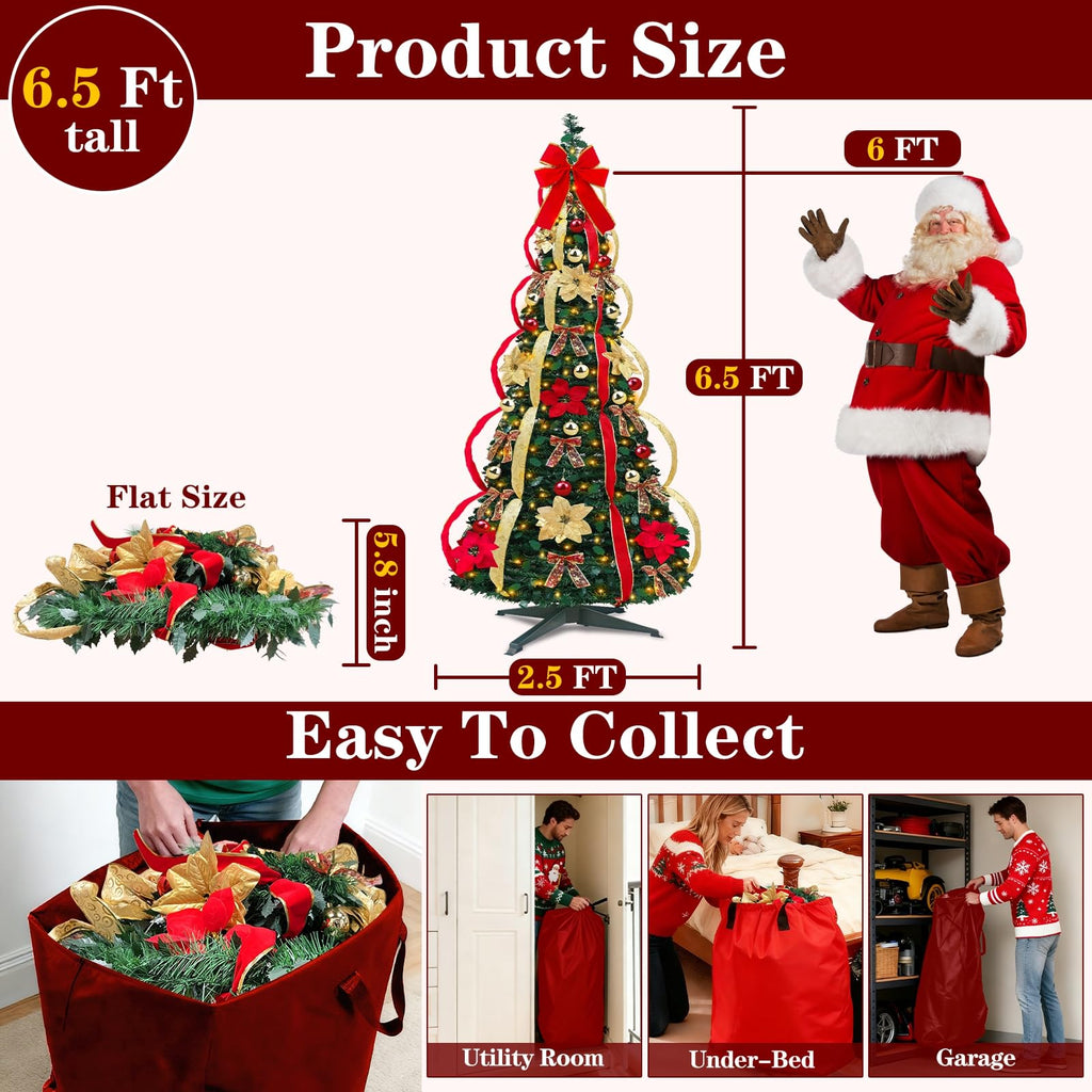 6.5 Ft Pop up, Prelit 200 Warm White LED Lights, Opens Instantly, Fully Decorated, 8 Lighting Modes &