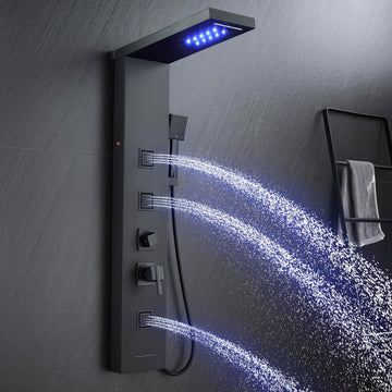 5-in-1 LED Shower Panel Tower System Stainless Steel Matte Black