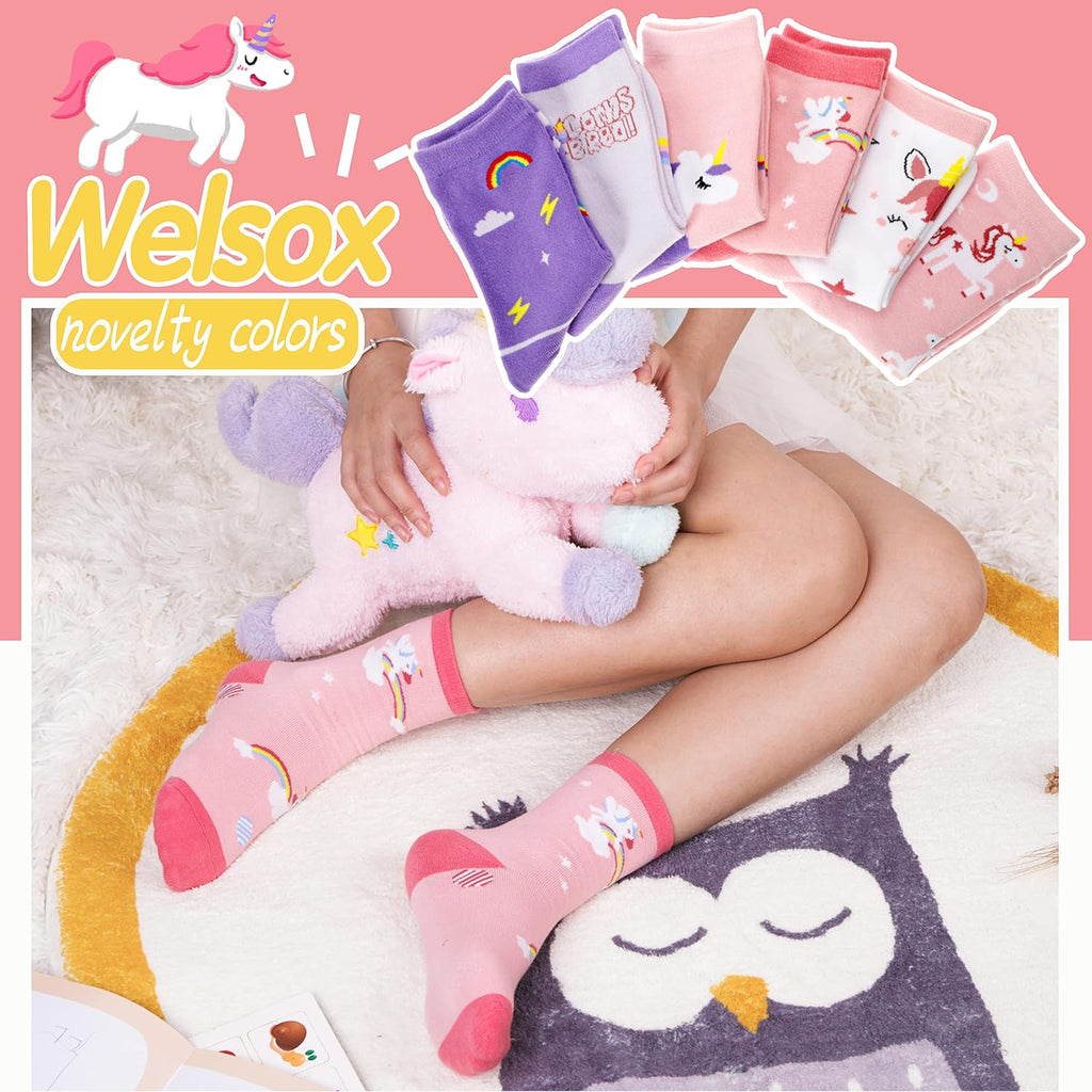 Unicorn Socks Gifts for Girls kids Cute Animal Fun Crew Fashion Funny Novelty Soft Cotton Socks 6 Pairs