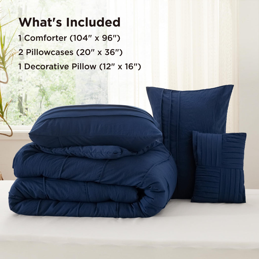 Comforter Set 4 Piece, Navy Boho, Pinch Pleat, All-Season