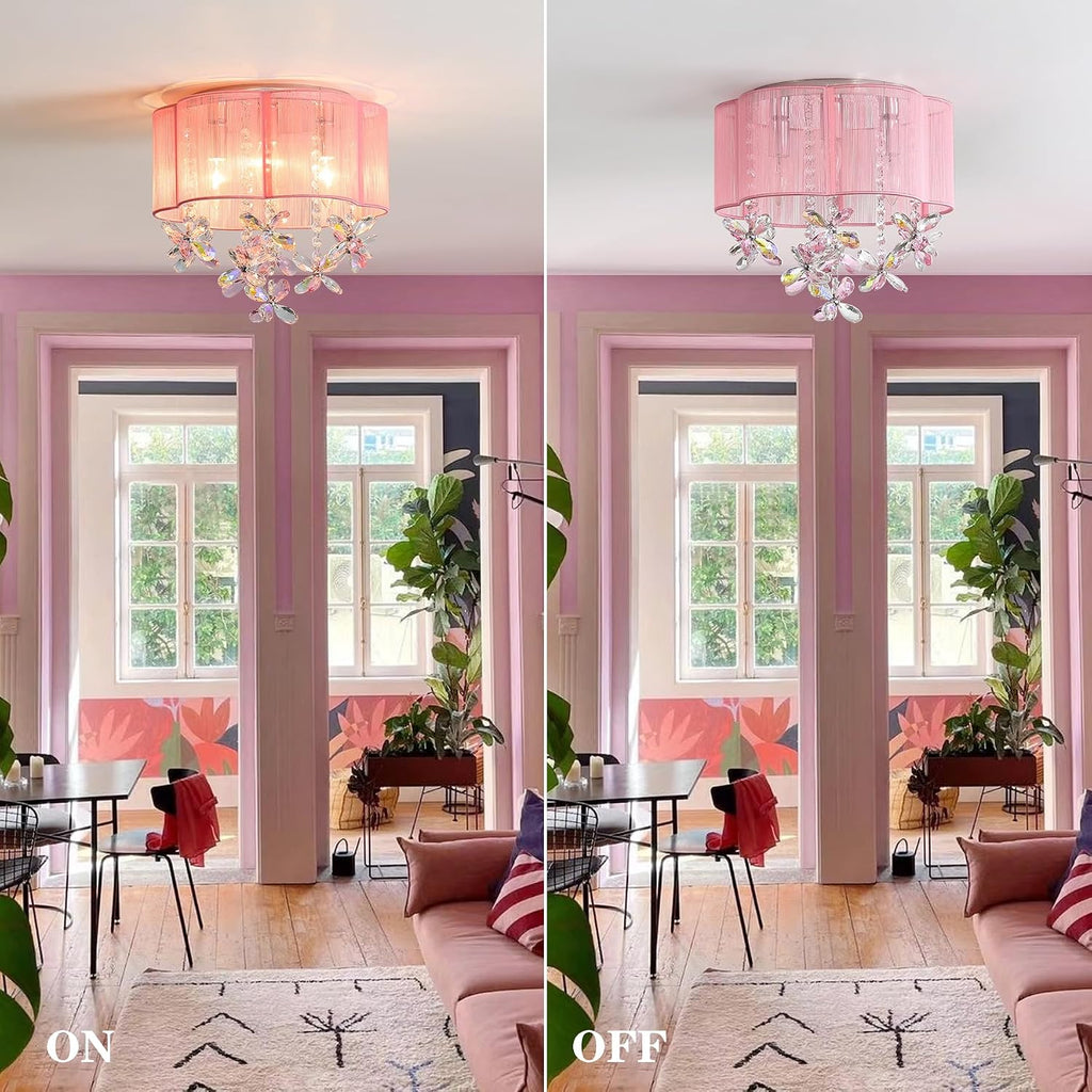 3 Light Bedroom Mini Chandelier Ceiling Light Pink Lamp 13" Small Crystal Chandelier Flush Mount Chandeliers