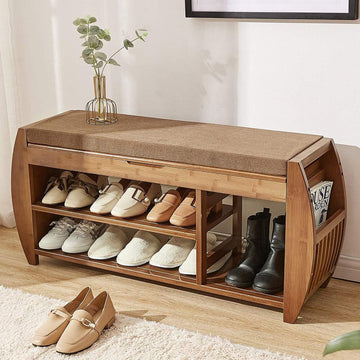 Bamboo Shoe Rack & Shoe Bench, Entryway Storage Organizer, Multi Function Bathroom Living Room Corridor and Garden