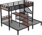 Twin Over Twin Over Twin Bunk Bed with Shelf and Storage Stairs