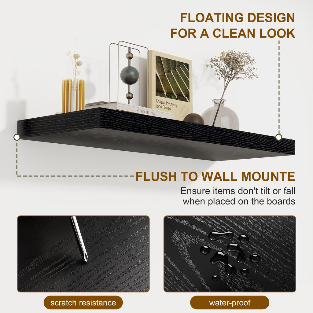 72 Inch Floating Shelves 2 Pack, 8 Inch Deep Floating Shelf Wall Mounted, Large Shelves with Invisible Bracket for