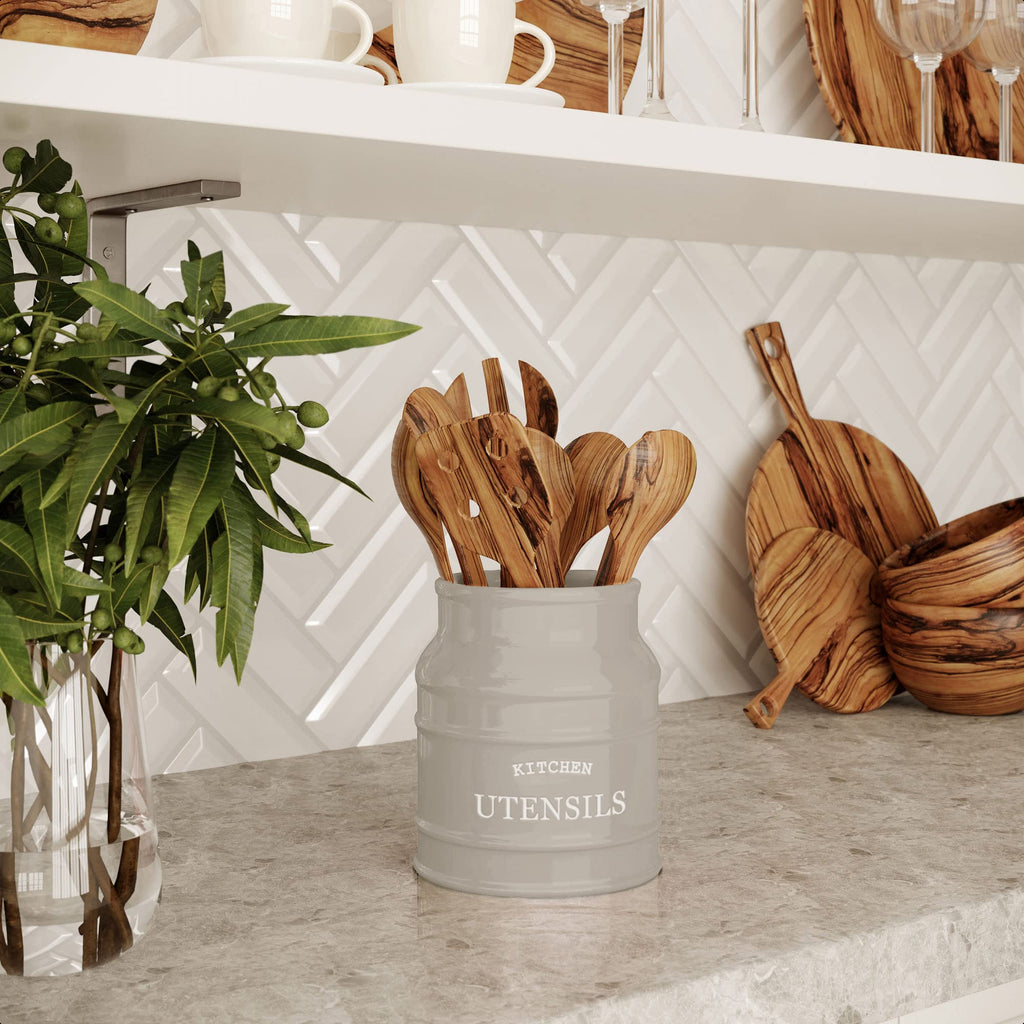Ceramic Kitchen Utensil Holder Countertop 6.75′′ (Taupe)