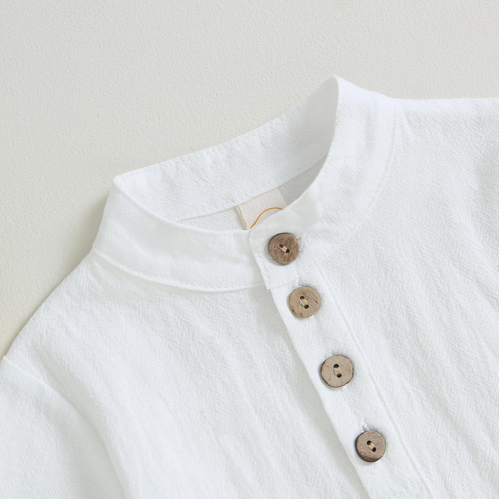 Toddler Baby Boy Clothes Cotton Linen Henley Shirts Button Down Long Sleeve Shirts Casual Pants Set