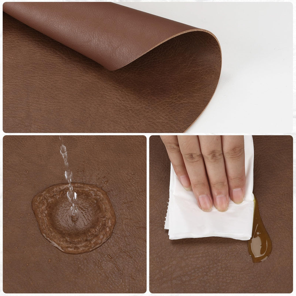 Faux Leather Round Placemats with Coasters Set of 6, 13x13 Inch Non-Slip Heat Resistant Dual-Sided Brown Place Mats