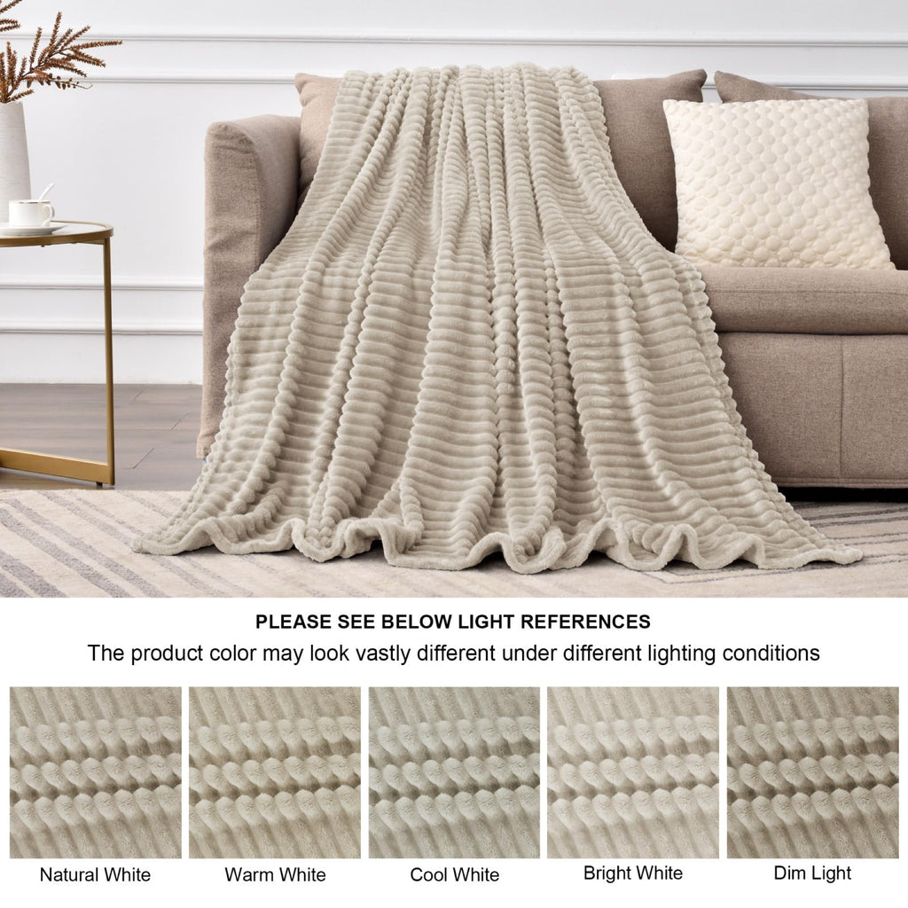 3D Ribbed Linen Fleece Fall Throw Blanket for Couch, 50x60 Inch